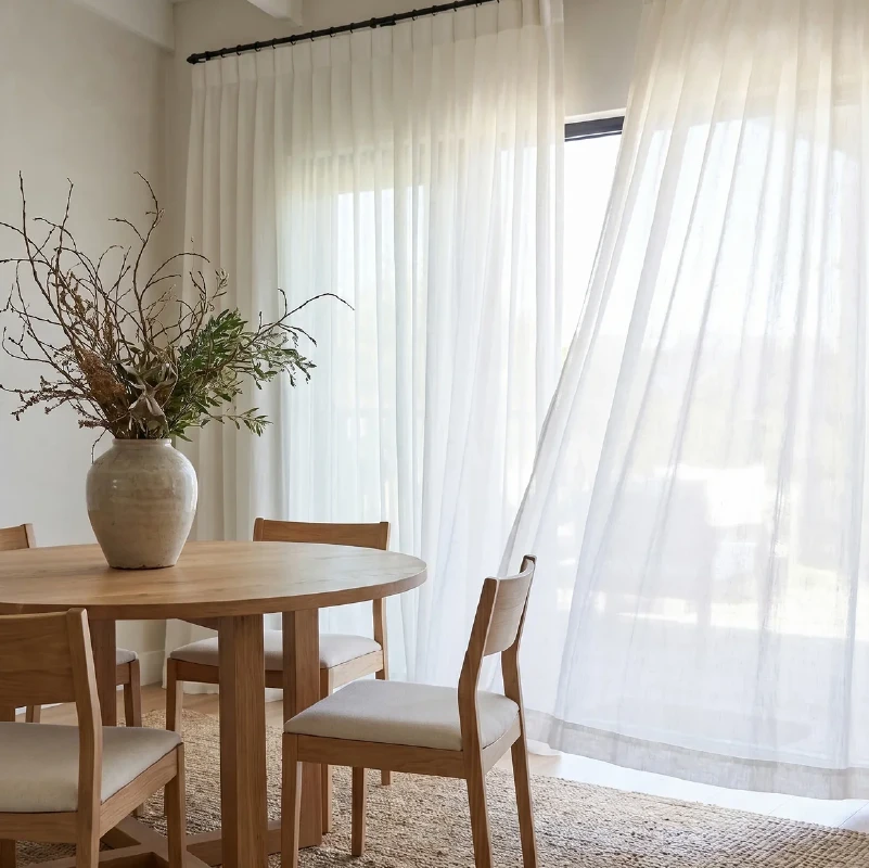 Ambient light-diffusing slub weave natural linen curtains in Dubai
