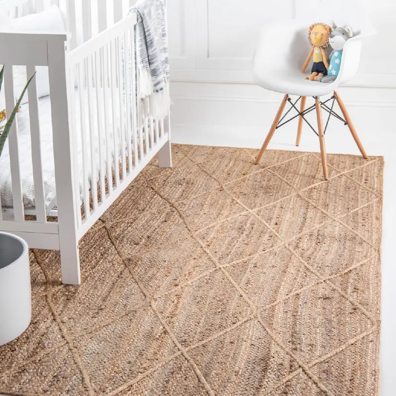 Herringbone geometric textured organic fiber jute carpets in Dubai