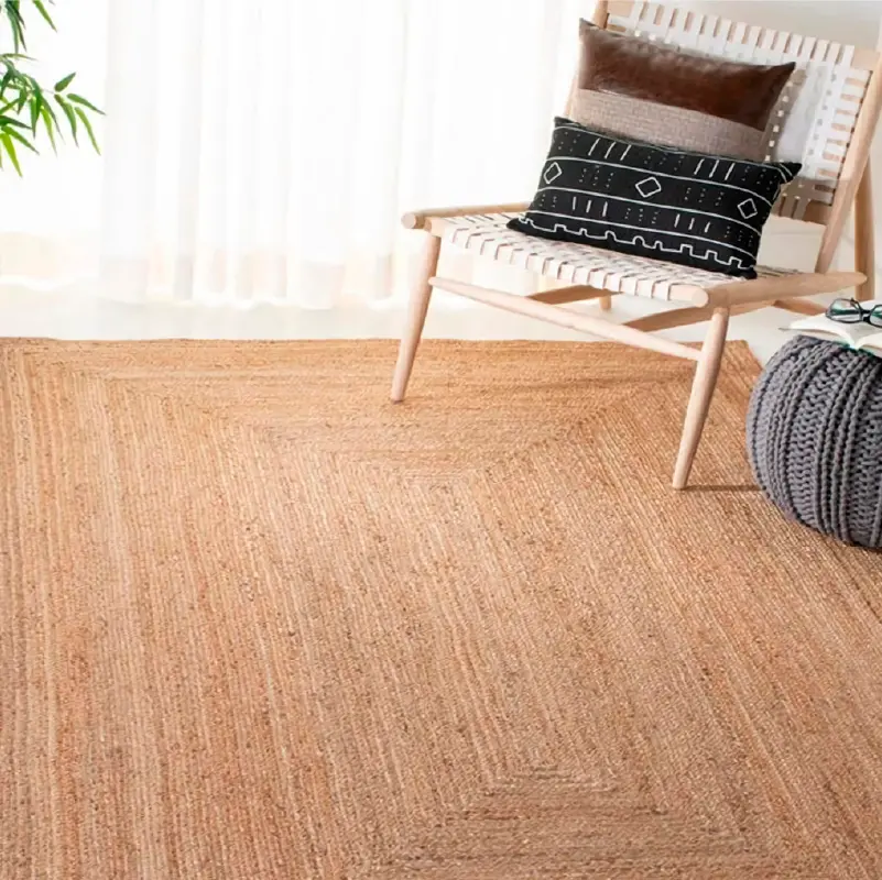 Precision-finished textured edge border organic jute carpets in Dubai